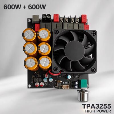 Papan Penguat Stereo Kelas D TPA3255 Ganda 600W+600W Pendingin Kipas DC18-50V