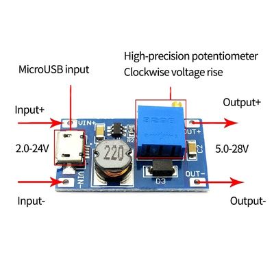 MT3608 2A DC-DC Papan Tegangan Peningkatan Input Tegangan Lebar 2/24V Lto 5/9/12/28V Modul Daya Dapat Disesuaikan