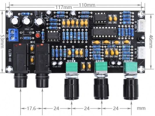 PT2399 NE5532 Papan Amplifier Mikrofon dengan Tegangan Kerja DC12-24V untuk Amplifikasi Audio Stereo