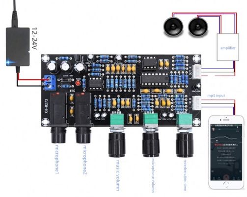 PT2399 NE5532 Papan Amplifier Mikrofon dengan Tegangan Kerja DC12-24V untuk Amplifikasi Audio Stereo