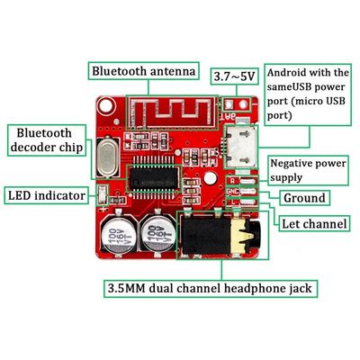 CA-6965 Modul Penerima Audio Bluetooth Papan Dekoder Universal Micro USB 5V MP3 BT