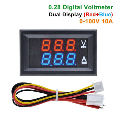 DC 0-100V 10A Digital Volt Amp Meter Ac 0.28&quot; IC Drive Merah Biru
