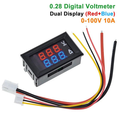 DC 0-100V 10A Digital Volt Amp Meter Ac 0.28&quot; IC Drive Merah Biru
