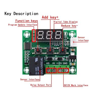 W1209 Pengontrol Termometer Digital Termostat 1 relai 10A DC12V