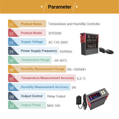 SHT2000 LED Digital Humidity Controller Higrometer Saklar Daya Monitor Bersertifikat CE
