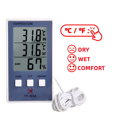Meteran Kelembaban Suhu Akurasi 1,8F C/F Sensor Tampilan LCD Stasiun Cuaca Probe