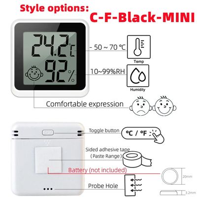Pengukur Suhu Kelembaban Pengontrol Termometer Digital ABS 4.3*4.3*1.2cm
