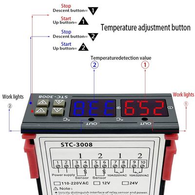 STC-3008 Pengontrol Termometer Digital Dua Output Relai dengan Probe 12V 24V 220V