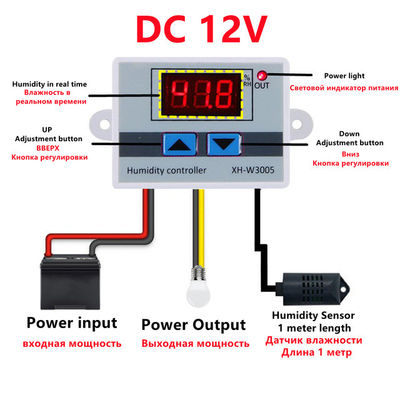 XH-W3005 DC 12V-220V 10A Pengendali Kelembapan Digital Sistem Pemantauan Rentang 0-99 RH