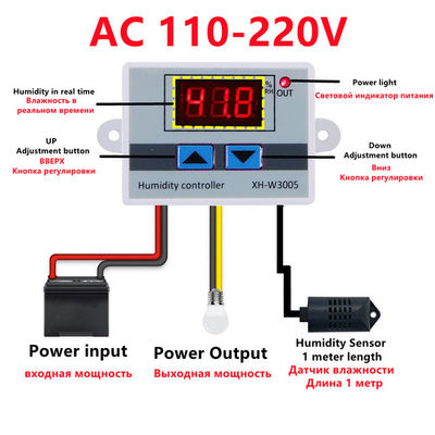 XH-W3005 DC 12V-220V 10A Pengendali Kelembapan Digital Sistem Pemantauan Rentang 0-99 RH