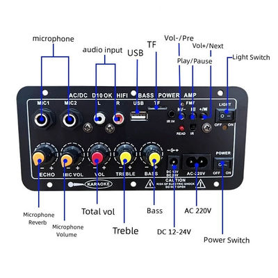 D10 12V 24V Subwoofer Digital Power Amplifier Board Wireless Audio Stereo BT 5.0 Dual Mikropon Karaoke Amp Speaker Acc