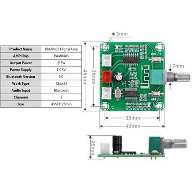 CA-8403B 2*3W Bluetooth 5.0 Stereo Mini Digital Amplifier Papan PAM8403 Dual Channel Kelas D DC5V AMP