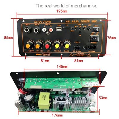D100W Bluetooth 5.0 Power Amplifier Board AC 220V DC 12-24V 5V Wireless Module Untuk 8-12 Inch