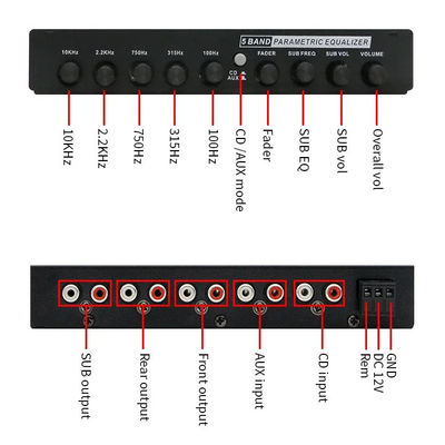 24V 5 Segmen Mobil Audio Equalizer dengan remote control dan Aux Input untuk penyesuaian yang tepat