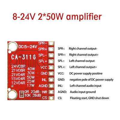 TPA3116 Amplifier Module 50W Dual Channel Digital Power Amplifier Board dengan DC 8V ~ 24V dan No POP Noise