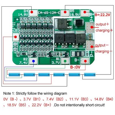 CA-6S-12A-E 24V PCB BMS Protection Board Untuk 6 Paket 18650 Li Ion Lithium Battery Module