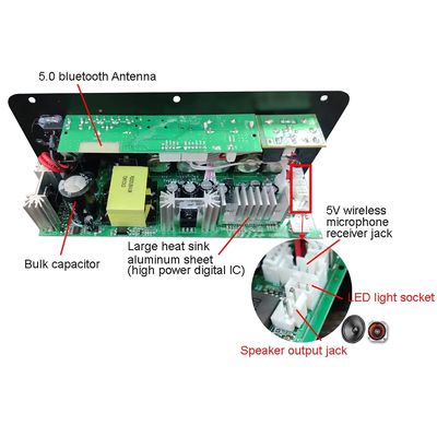 Papan Amplifier Audio Mobil 100-300W dengan Bluetooth 5.0 dan Input Mikrofon Ganda untuk Karaoke dan Subwoofer