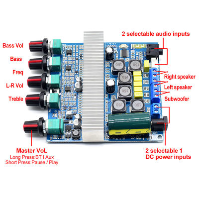 Amplifier Rumah 2.1 Saluran TPA3116D2 dengan Daya 100W untuk Audio Stereo dan Subwoofer