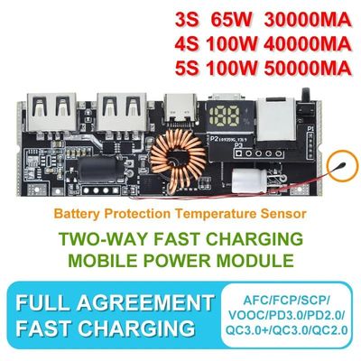 QC4.0 QC3.0 LED Dual USB PD Power Bank 18650 Modul pengisian dengan kontrol suhu