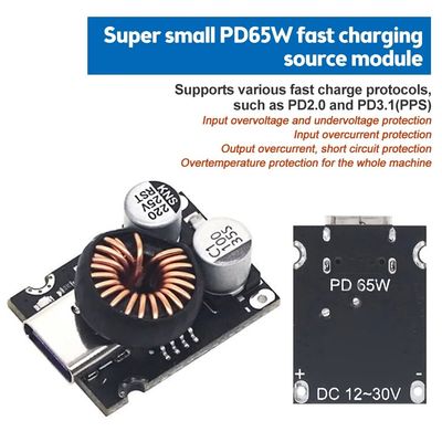 QC4.0 QC3.0 Tipe-C USB PD65W Fast Charging Adapter Module dengan tipe pemasangan standar