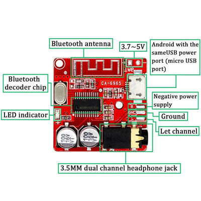 2 Saluran 5V BT5.0 Papan Penerima Audio untuk Wireless Stereo Music Module