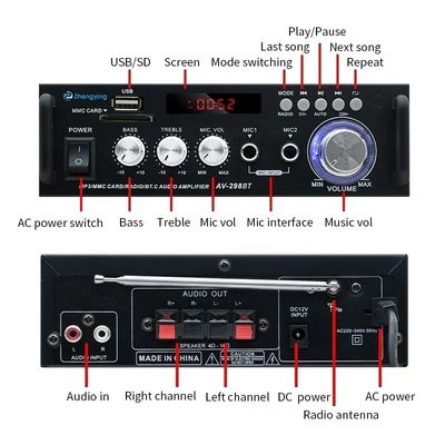 Wireless BT 2.0Stereo Audio Amplifier LDZS AV-298BT untuk Car Amplifiadores dan KTV Home