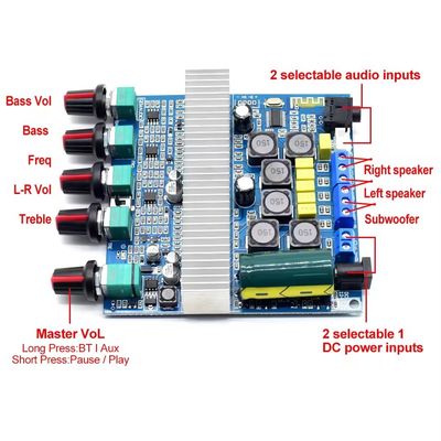TPA3116D2 Digital Power Amplifier Board dengan 100W Subwoofer BT 5.0 dan 2*50W+100W Output