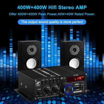 AK-380 Penguat Daya 400W dengan Bluetooth 5.0 dan 2.0 CH HiFi Stereo untuk Audio Rumah
