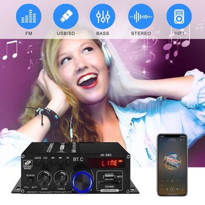 AK-380 Penguat Daya 400W dengan Bluetooth 5.0 dan 2.0 CH HiFi Stereo untuk Audio Rumah