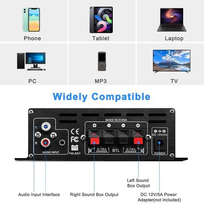 AK-380 Penguat Daya 400W dengan Bluetooth 5.0 dan 2.0 CH HiFi Stereo untuk Audio Rumah