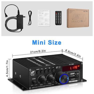 AK-380 Penguat Daya 400W dengan Bluetooth 5.0 dan 2.0 CH HiFi Stereo untuk Audio Rumah