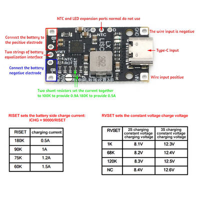Tipe-C USB 2/3S BMS 15W 8.4V 12.6V 1.5A Lithium Battery Charging Boost Module Dengan Dukungan Seimbang Pengisian Cepat Dengan Indikator