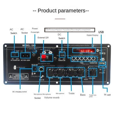 Rechargeable Trolley Stereo Car Subwoofer Audio Power Amplifier Papan PCB 2.0 Saluran 12V dengan Desain Cetakan Pribadi