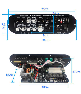 Rechargeable Trolley Stereo Car Subwoofer Audio Power Amplifier Papan PCB 2.0 Saluran 12V dengan Desain Cetakan Pribadi