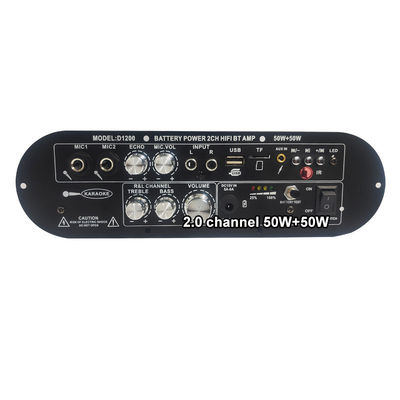 D1200 2.0 Saluran 50W + 50W BT Papan Amplifier Digital 12V Dapat Diisi Ulang untuk Penggunaan DJ Rumah Mobil