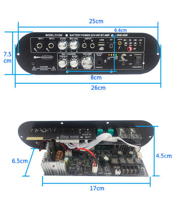 D1200 2.0 Saluran 50W + 50W BT Papan Amplifier Digital 12V Dapat Diisi Ulang untuk Penggunaan DJ Rumah Mobil