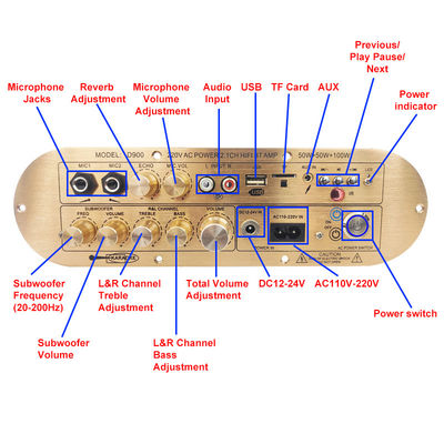 High-Power D900 2x50W+100W Home Amplifier dengan Impor IC Bluetooth Board 2.1 Channel