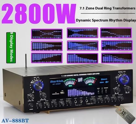 AV-888BT 2800W Home Karaoke Penguat Daya Cincin Ganda Model Baru 7.1 Channel Penyetelan Zona Konstruksi Logam Berdaya Tinggi