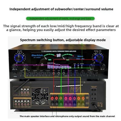 AV-888BT 2800W Home Karaoke Penguat Daya Cincin Ganda Model Baru 7.1 Channel Penyetelan Zona Konstruksi Logam Berdaya Tinggi