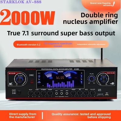 AV-888 7.1 Saluran 2000W Penguat Karaoke Home Theater Daya Tinggi Speaker Dual Loop 12 Tabung Terbuat dari Logam Tahan Lama