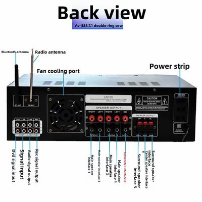 AV-888 7.1 Saluran 2000W Penguat Karaoke Home Theater Daya Tinggi Speaker Dual Loop 12 Tabung Terbuat dari Logam Tahan Lama