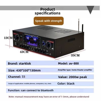 AV-888 7.1 Saluran 2000W Penguat Karaoke Home Theater Daya Tinggi Speaker Dual Loop 12 Tabung Terbuat dari Logam Tahan Lama