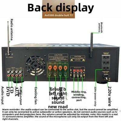 AV-9388BT/AV-999BT 2200W/1200W Professional 7-Channel BT Wireless Amplifier High-Fidelity Home Theater 7.1 Speaker System Metal