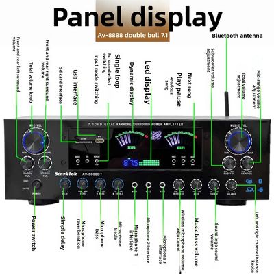 AV-8888BT Profesional 7.1 Channel 2000W Amplifier Home Theater Daya Ultra-Tinggi BT Wireless Home KTV Surround Sound System