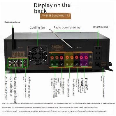AV-8888BT Profesional 7.1 Channel 2000W Amplifier Home Theater Daya Ultra-Tinggi BT Wireless Home KTV Surround Sound System