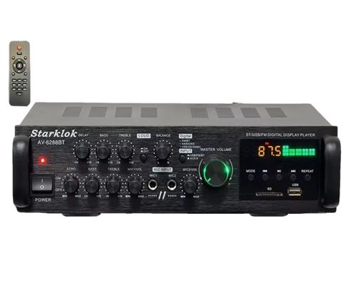 AV-6288BT 1000W 2*500W Penguat Karaoke High Fidelity Dual-Use 12V/220V AC/DC BT Nirkabel Bahan Plastik