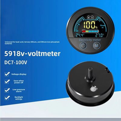 8100V Two-Wire DC Voltmeter Universal for Lead-Acid Lithium Batteries; Digital Battery Gauge Waterproof Display Head Model