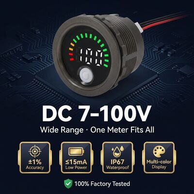 Waterproof DC 7-100V LED Digital Voltmeter Panel Mount Battery Voltage Indicator for EV Lithium Solar Factory Direct
