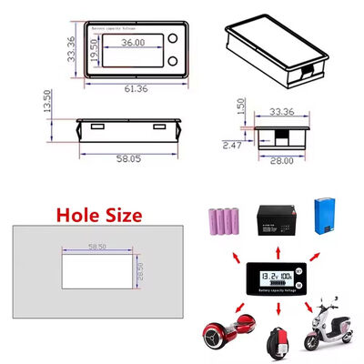 DC 8V-100V Battery Capacity Indicator Lead Acid Lithium LiFePO4 Voltmeter Car Motorcycle 12V 24V 48V 72V 84V Temperature+alarm