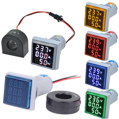 Square LED Digital Voltmeter Ammeter Combo Meter HZ Hertz Signal Lights Voltage Current Frequency Indicator Tester AC Power